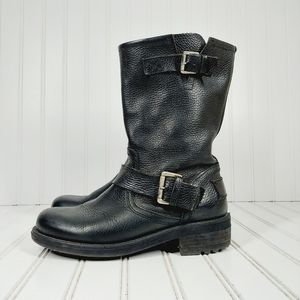 Bull Boxer 'Morgan' Black Distressed Leather Engineer Moto Boots I627